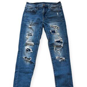 American Eagle Ripped Super Stretch Blue Jeans 2? *See measurements*